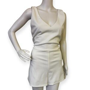 White V-NeckOpen Back Sleeveless Romper